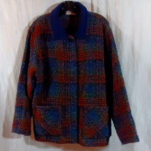 Kilkenny Womens Large Boucle Jacket Wool Blend Chenille Collar Ireland Vintage